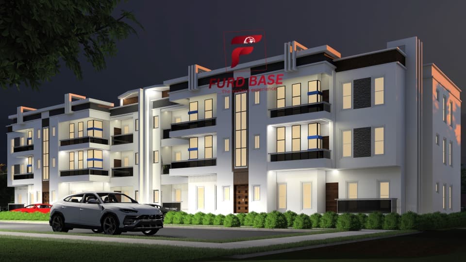 A twelve-unit three-bedroom apartment complex — white facade — view 4